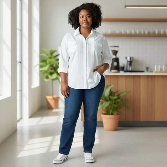 Women’s Alia button front, pintucked white shirt, pleated back, like new, SZ 18 - Picture 4 of 12